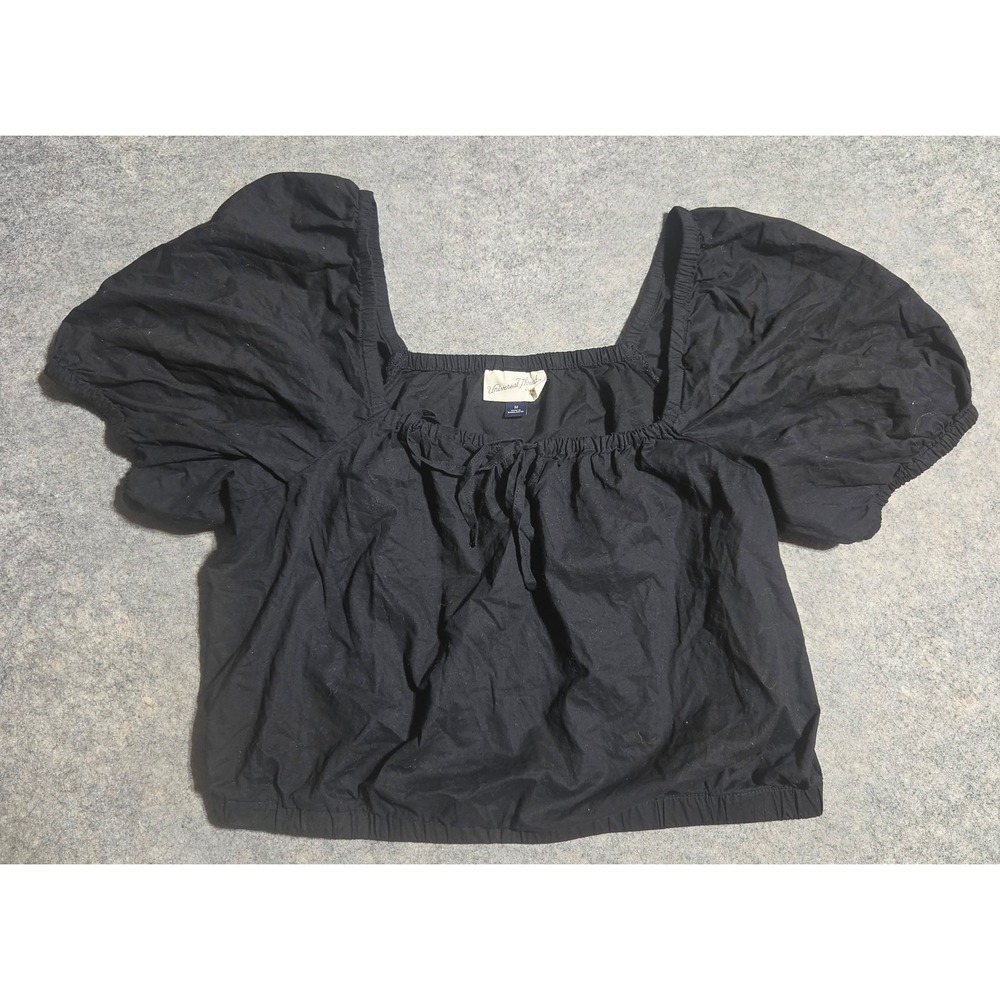 Universal Thread Black Puff Sleeve Square Neck Cotton Blouse Top Medium